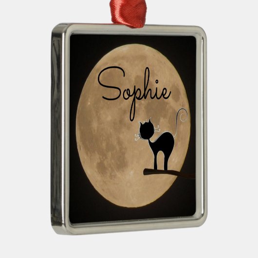 Naam cadeau zwarte kat met volle maan metalen ornament (Rechts)