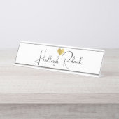 Naam Calligrafie Monogram Hart Bureau Naambordje (Voorkant)