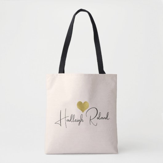 Naam Calligrafie Monogram Hart Tote Bag (Voorkant)