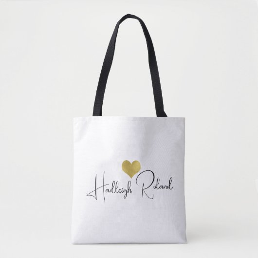 Naam Calligrafie Monogram Hart Tote Bag (Voorkant)