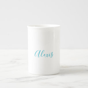 Naam Calligrafie Schrift Eenvoudig Simpel Wit Blau Porselein Kop