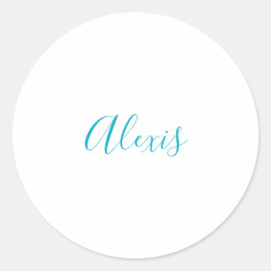 Naam Calligrafie Schrift Eenvoudig Simpel Wit Blau Ronde Sticker
