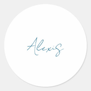 Naam Calligrafie Schrift Eenvoudig Wit Blauw Ronde Sticker