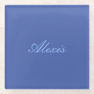 Naam Calligrafie Script Plain Simple Blue Glazen Onderzetter