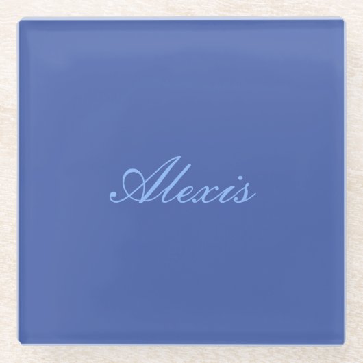 Naam Calligrafie Script Plain Simple Blue Glazen Onderzetter (Voorkant)