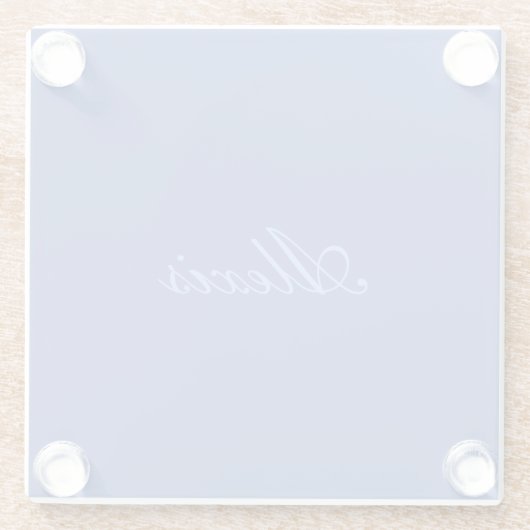 Naam Calligrafie Script Plain Simple Blue Glazen Onderzetter (Achterkant)