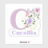 Naam Camellia plus Initiaal met Floral Design Sticker (Vel)