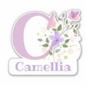 Naam Camellia plus Initiaal met Floral Design Sticker (Voorkant)