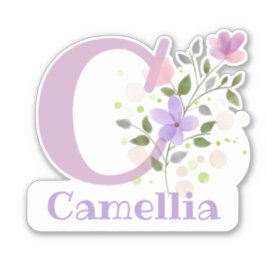 Naam Camellia plus Initiaal met Floral Design Sticker