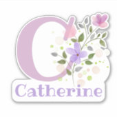 Naam Catherine plus Initiaal met Floral Design Sticker (Voorkant)
