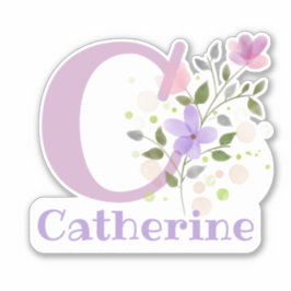 Naam Catherine plus Initiaal met Floral Design Sticker