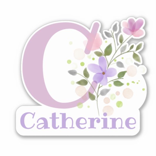 Naam Catherine plus Initiaal met Floral Design Sticker (Voorkant)