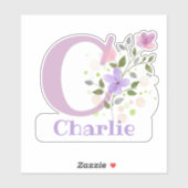 Naam Charlie plus Initiaal met Bloemendesign Sticker (Vel)