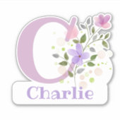Naam Charlie plus Initiaal met Floral Design Sticker (Voorkant)