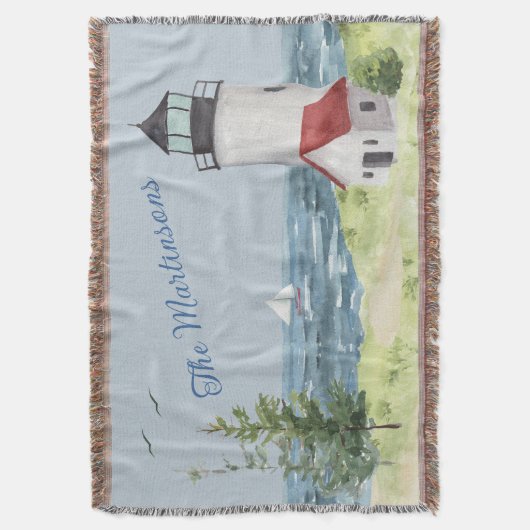 Naam charmant Waterverf vuurtoren kustscène Deken (Voorkant Verticaal)