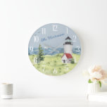 Naam charmant Waterverf vuurtoren kustscène Grote Klok<br><div class="desc">Een mooie scène — de Charming Coastal White en Red Lighthouse — de kleine zeilboot op afstand — gepersonaliseerd met de familienaam,  zoals je wilt. Om het even welke ontwerpvragen verzenden enkel een praatje of een e-mail naar charmdesignstudio@rcn.com en wij zullen opgetogen zijn om bij te staan.</div>