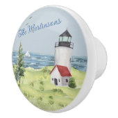 Naam charmant Waterverf vuurtoren kustscène Keramische Knop (Rechts)