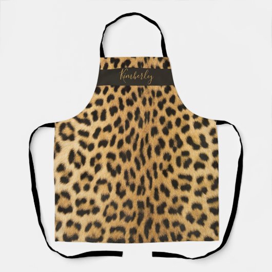 Naam Chic Leopard Print Script Schort (Voorkant)