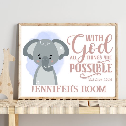 Naam Christelijk Schattig Baby Olifant Bijbelcitaa Poster