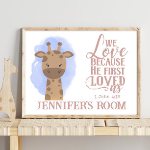 Naam Christelijk Schattige Baby Giraffe Bijbel Quo Poster