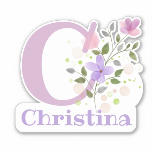 Naam Christina & Initiaal met bloemendesign Sticker (Voorkant)