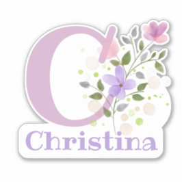 Naam Christina & Initiaal met Floral Design Sticker