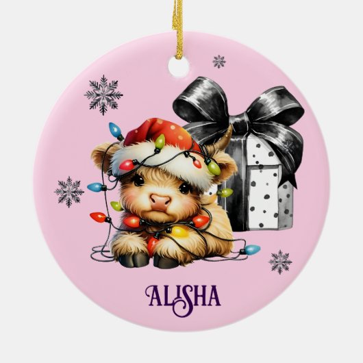 Naam Christmas Ornament Highland Koe (Achterkant)