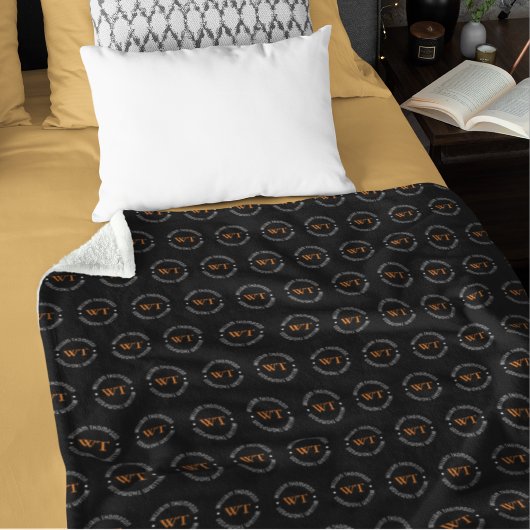 Naam (cirkel monogram) gestempeld allover Zwart Fleece Deken