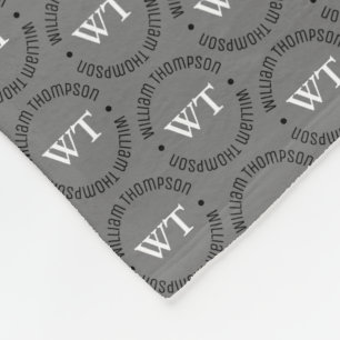 Naam (cirkel monogram) gestempeld helemaal Grijs Fleece Deken