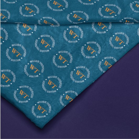 Naam (cirkel monogram) patroon allover Blauw Fleece Deken