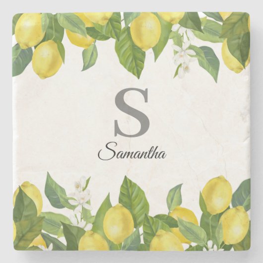 Naam Citrus Monogram Stenen Onderzetter (Voorkant)
