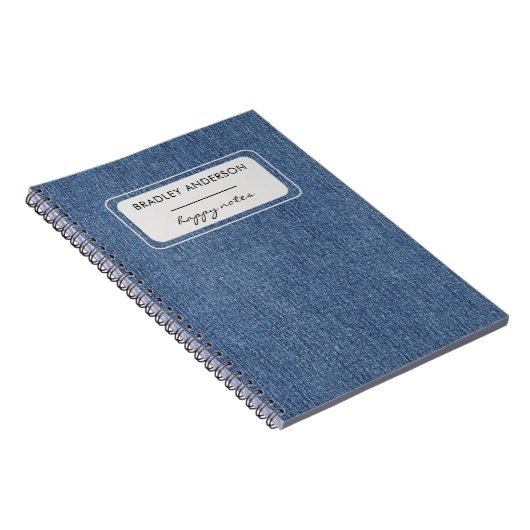Naam, Classic Blue Jean Denim Print Spiral Notitieboek (Rechterzijde)