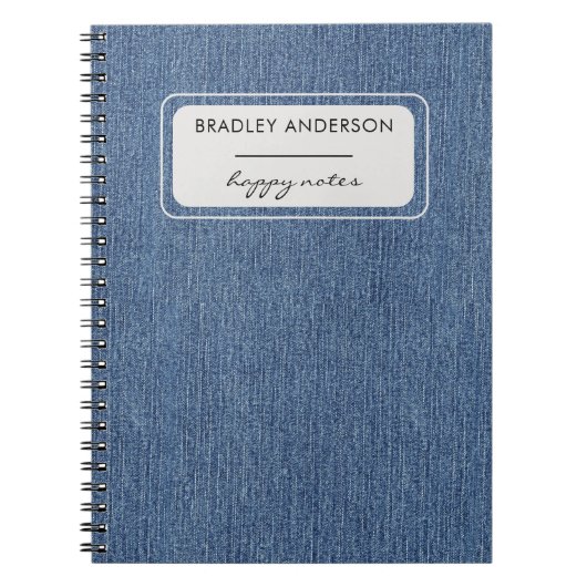 Naam, Classic Blue Jean Denim Print Spiral Notitieboek (Voorkant)