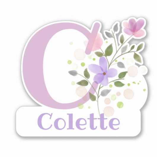 Naam Colette & Initiaal met Floral Design Sticker (Voorkant)
