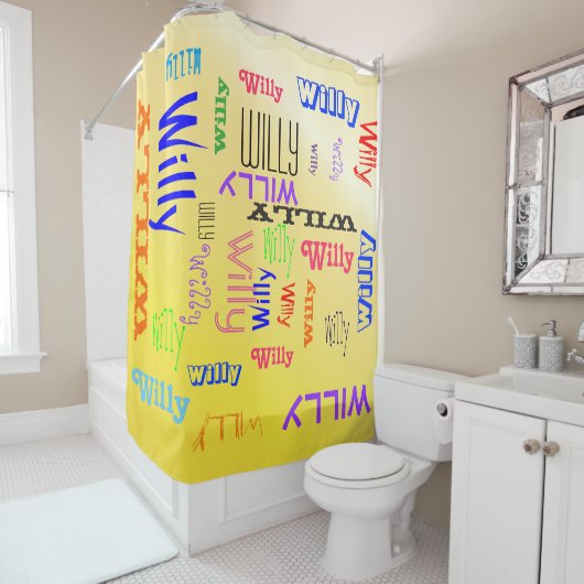 Naam Collage Geel Douchegordijn (In situ)