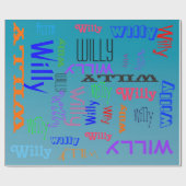 Naam Collage 🎁 Geweldig Word Cloud Fun Fab Blauw Cadeaupapier (Vlak)