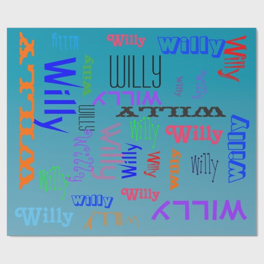 Naam Collage 🎁 Geweldig Word Cloud Fun Fab Blauw Cadeaupapier (Vlak)