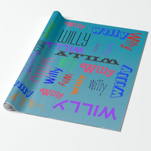 Naam Collage 🎁 Geweldig Word Cloud Fun Fab Blauw Cadeaupapier (Uitgerold)