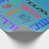 Naam Collage 🎁 Geweldig Word Cloud Fun Fab Blauw Cadeaupapier (Hoek)