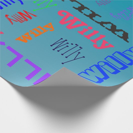 Naam Collage 🎁 Geweldig Word Cloud Fun Fab Blauw Cadeaupapier (Hoek)