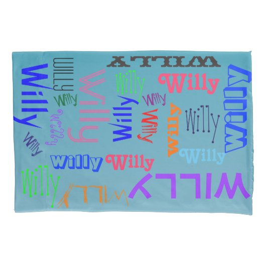 Naam Collage 🎁 Geweldig Word Cloud Fun Fab Blauw Kussensloop (Voorkant-Links)