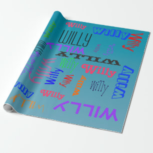 Naam Collage 🎁 Geweldige Woordwolk Fun Fab Blauwe Cadeaupapier