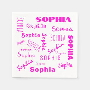 Naam Collage Hot Pink Custom Naam Verjaardag Servet