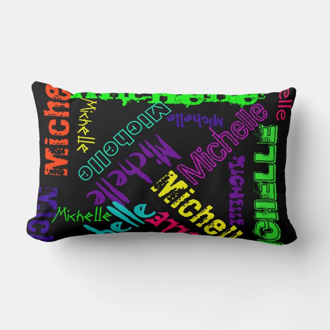 Naam Collage Pillow in heldere elektrische kleuren Kussen (Voorkant)