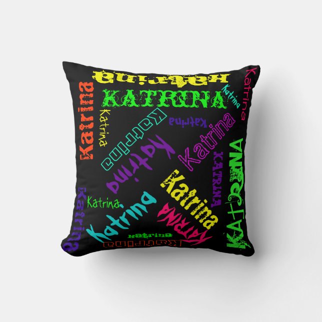 Naam Collage Pillow in heldere elektrische kleuren Kussen (Voorkant)
