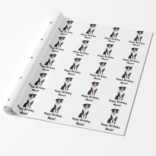 naam Collie Puppy Border Cadeaupapier (Uitgerold)