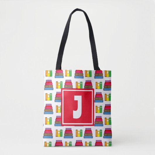 Naam Colorful Book Pattern Tote Bag (Voorkant)