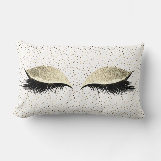 Naam Confetti Glitter Glam Gold Eyes Makeup Lashes Kussen (Voorkant)