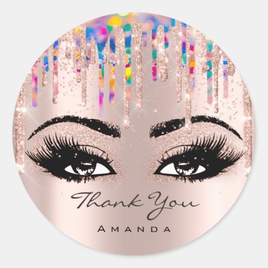 Naam Confetti Roos Glitter Eyelash Unicorn Ronde Sticker (Voorkant)