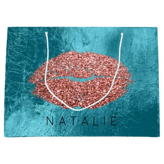 Naam Copper Metal Ocean Kiss Lips Glitter Bronze Large Cadeautasje (Voorkant)